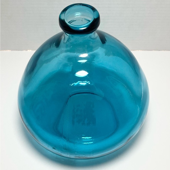 Vintage Vidrios San Miguel Recycle Aqua Blue Pear Shape Vase Made In Spain